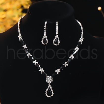 Teardrop Alloy with Rhinestone Pendant Necklace & Stud Earring FS-WG00EC8-01-1