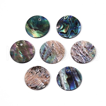 Natural Paua Shell Disc Charms SHEL-ZX010-06-A-1