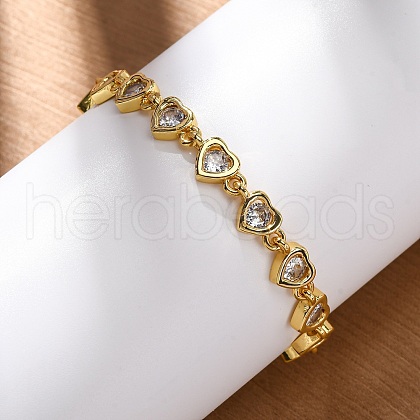 Brass Micro Pave Clear Cubic Zirconia Link Bracelets for Women BJEW-D342-02G-1