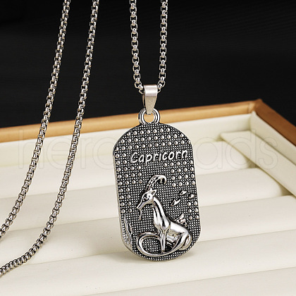 201 Stainless Steel Oval with Engraved Constellation Pendant Necklaces for Men WG36A86-10-1