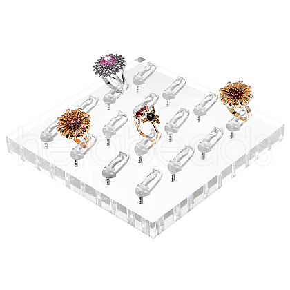16-Slot Acrylic Jewelry Ring Organizer Display Stands ODIS-WH0009-32-1