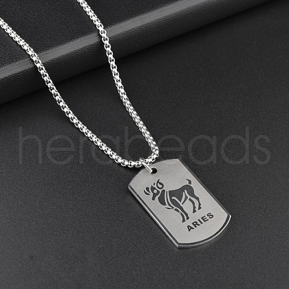 Rectangle with Constellation Alloy Pendant 316L Surgical Stainless Steel Chain Necklaces WG3A89F-02-1