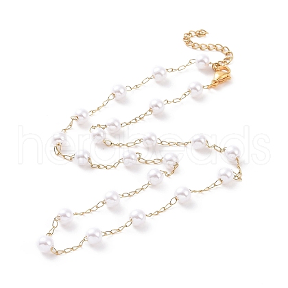 PVD Vacuum Plating 304 Stainless Steel Beaded Necklaces NJEW-E064-02G-1