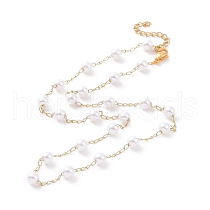 Vacuum Plating 304 Stainless Steel Beaded Necklaces NJEW-E064-02G-1