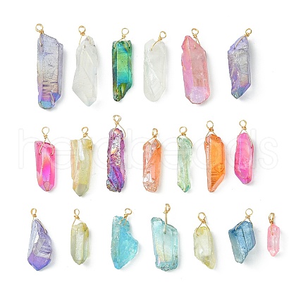 20Pcs Electroplated Natural Quartz Crystal Pendants PALLOY-AB00141-1