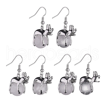 Natural Quartz Crystal Frog Dangle Earrings EJEW-A092-13P-01-1