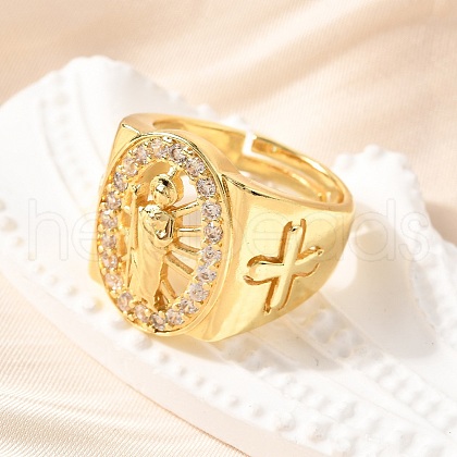 Adjustable Brass Micro Pave Cubic Zirconia Cuff Rings for Women RJEW-F181-05G-1