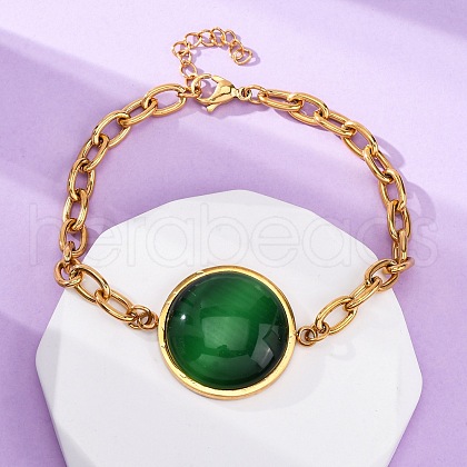 304 Stainless Steel Flat Round Link Bracelets BJEW-A036-10G-02-1