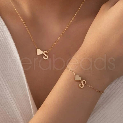 Heart Brass Pendant Necklaces & Charm Bracelets Sets FS-WGFCFF7-08-1
