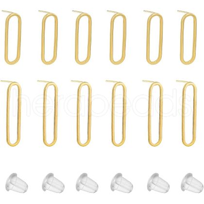 SUPERFINDINGS 12Pcs 2 Size Brass Oval Stud Earrings with 925 Sterling Silver Pins for Women KK-FH0005-08-1