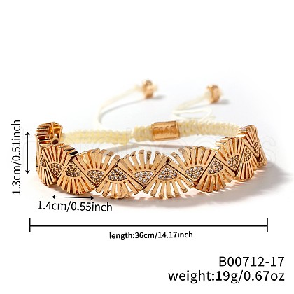 Elegant Bohemian Style Brass Micro Pave Clear Cubic Zirconia Braided Bead Bracelets for Women ZU5432-4-1