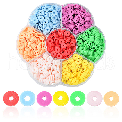 1302Pcs 7 Colors Flat Round Handmade Polymer Clay Beads CLAY-CJ0001-72-1