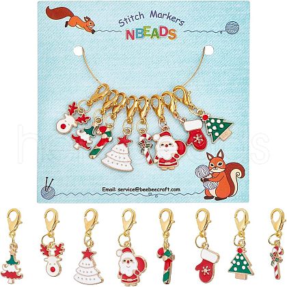  8Pcs 8 Style Christmas Theme Alloy Enamel Pendants Decorations HJEW-NB0001-47-1