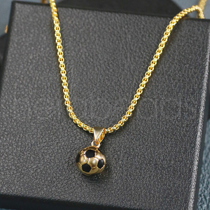 Football 201 Stainless Steel Black Enamel Pendant Box Chain Necklaces for Men FS-WGF314D-08-1