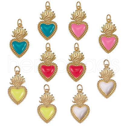 10Pcs 5 Colors Golden Tone Brass Enamel Pendants KK-SZ0004-70-1