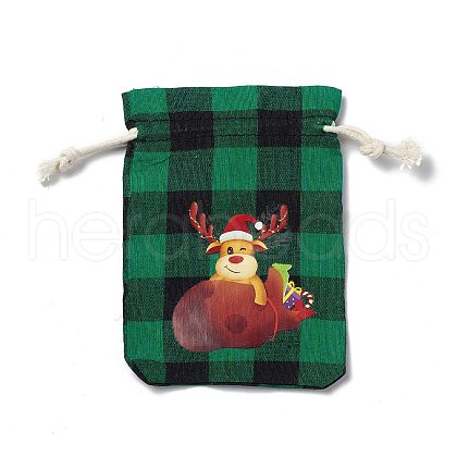 Christmas Theme Rectangle Jute Bags with Jute Cord ABAG-E006-01F-1