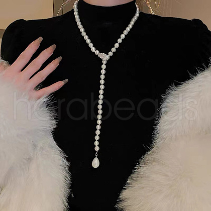 Alloy & Glass Pearl Round Beaded Y Necklaces for Women FS-WGF55A0-01-1