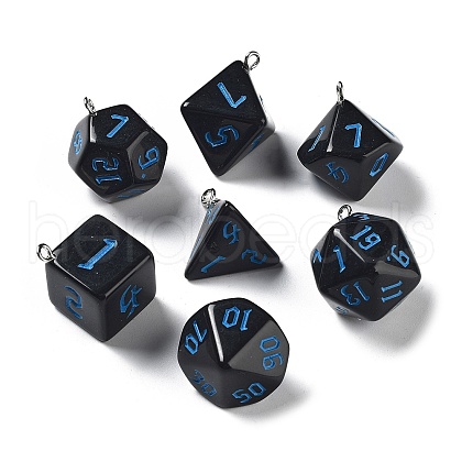 7Pcs 7 Styles Opaque Resin Polyhedral Dice Pendants Set RESI-A029-01A-1