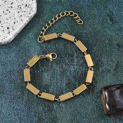 304 Stainless Steel Cuboid Link Chain Bracelets for Women BJEW-F488-15G-1