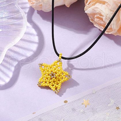 Glass Seed Beaded Star Pendant Necklaces NJEW-MZ00081-01-1