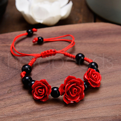 Rose Adjustable Cinnabar Braided Bead Bracelets WG3AA70-01-1