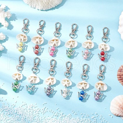 Angel Acrylic & Synthetic Turquoise Starfish & Shell Pendant Decorations HJEW-JM03177-1