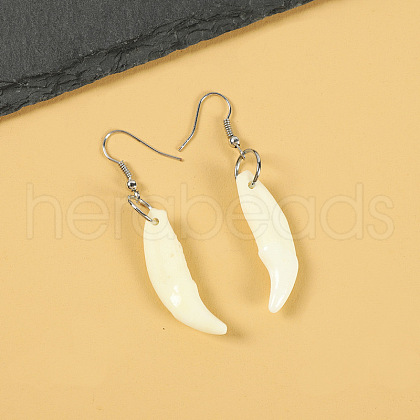 Natural Gemstone Wolf Tooth Shape Dangle Earrings with Real Tibetan Mastiff Dog Tooth FX9729-9-1