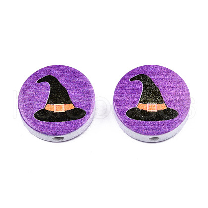 Halloween Printed Natural Wood Beads WOOD-T021-61-1