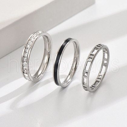3Pcs Hollow Out 304 Stainless Steel Micro Pave Clear Cubic Zirconia with Enamel Finger Rings FS-WGFDE09-12-1