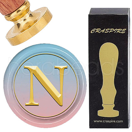 Brass Wax Seal Stamp with Wood Handle AJEW-WH0412-0309-1