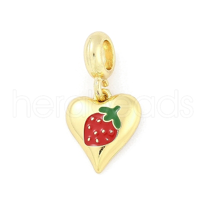 Brass Red Enamel Heart European Dangle Charms KK-Z090-07G-01-1