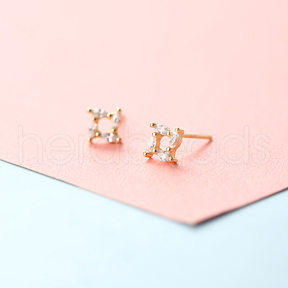 Brass Micro Pave Clear Cubic Zirconia Stud Earrings FS-WGE47D1-08-1
