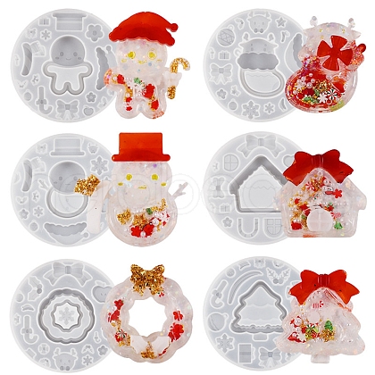 Christmas Theme Wreath/Sock/Tree/Snowman/Gingerbread Man/House DIY Silicone Quicksand Molds SIMO-PW0017-12A-1