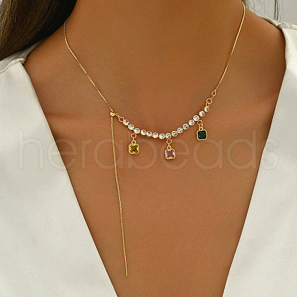 Adjustable Slider Elegant Brass Colorful Cubic Zirconia Pendant Necklaces for Women LG0257-1-1