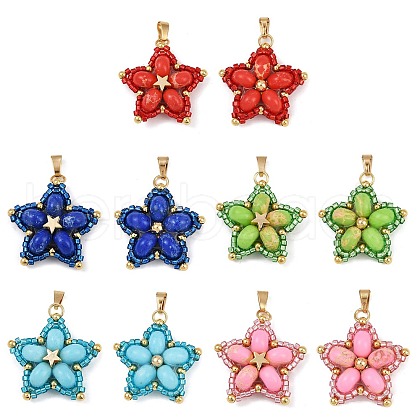 Handmade Glass Seed Beaded & Synthetic Dyed Imperial Jasper Beads Pendants PALLOY-MZ00751-1