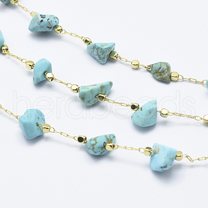 3.28 Feet Handmade Synthetic Turquoise Beaded Chains X-CHC-I026-D-01G-1