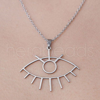 201 Stainless Steel Hollow Eye Pendant Necklace NJEW-OY001-49-1