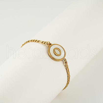 Flat Round with Letter Pattern 304 Stainless Steel Link Bracelets FS-WG4692B-29-1