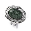 Oval Natural Moss Agate Finger Rings RJEW-M063-01P-08-4