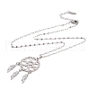 Non-Tarnish Woven Net/Web with Feather 304 Stainless Steel Boho Pendant Necklaces for Women NJEW-G087-07P-3