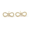 Bowknot Brass Micro Pave Clear Cubic Zirconia Stud Earrings with Glass for Women EJEW-L285-010G-1
