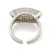 Real Platinum Plated Brass Micro Pave Clear Cubic Zirconia Cuff Rings RJEW-L113-018P-01-3