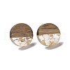 Resin & Walnut Wood Flat Round Stud Earrings with 304 Stainless Steel Pin for Women EJEW-N017-010B-02-1