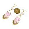 Arrow Tassel Glass Seed with Natural Rose Quartz Dangle Earrings EJEW-MZ00146-3