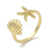 Shell Shape & Starfish Rack Plating Brass Cuff Finger Rings for Women RJEW-C114-07G-1