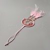 Brass Woven Web/Net with Feather Pendant Decorations HJEW-WH0043-36-2
