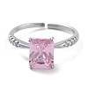 Mother's Day Rings Rectangle Rack Plating Brass Micro Pave Cubic Zirconia Solitaire Ring RJEW-Z059-10P-01-2