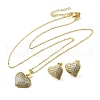 Heart Brass Micro Pave Cubic Zirconia Stud Earrings & Pendant Necklaces Sets SJEW-Z002-05G-4
