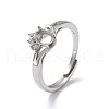 Adjustable Rhodium Plated 925 Sterling Silver Clear Cubic Zirconia Ring Components STER-C011-02P-1