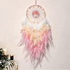 Natural Rose Quartz Chips Flat Round with Tree of Life Pendant Decorations TREE-PW0003-04-1